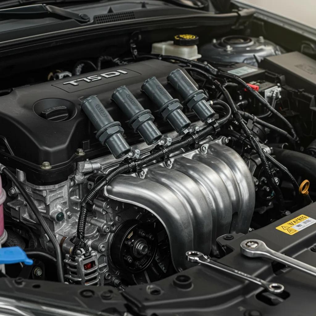 Car engine inspection highlighting spark plugs and ignition components for rough idling diagnosis