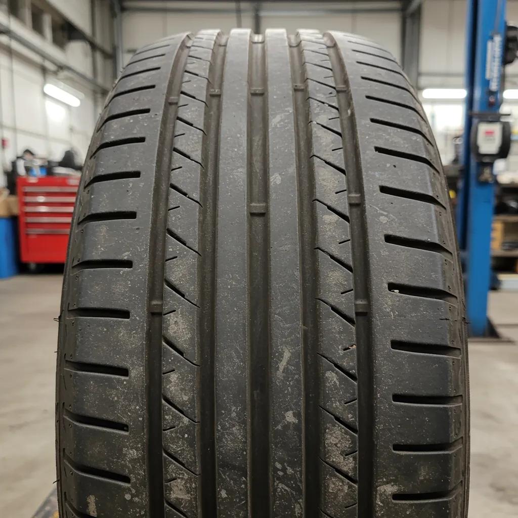 Car tyre with uneven wear patterns showcasing the effects of misalignment and pressure issues