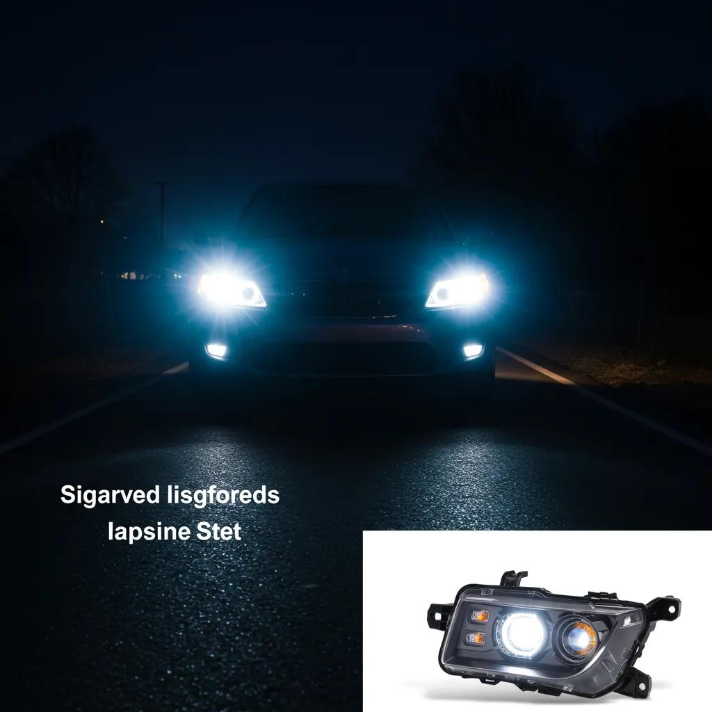 Car with upgraded LED headlights illuminating a dark road, enhancing nighttime visibility and safety