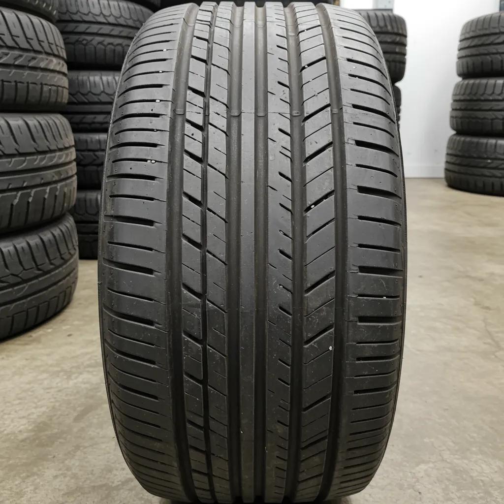 Close-up of a car tyre highlighting tread depth for safety and legal compliance