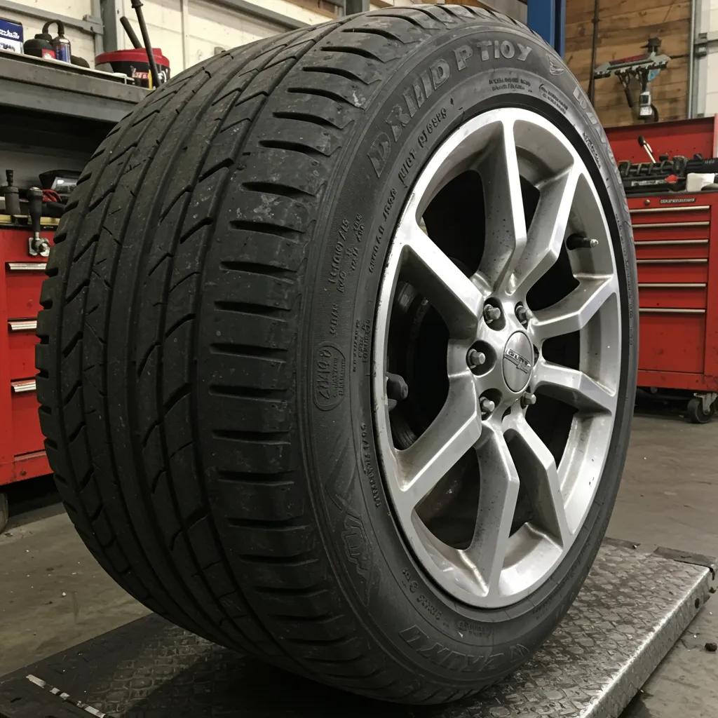 Close-up of a worn tire and bent rim, highlighting common causes of steering wheel vibration