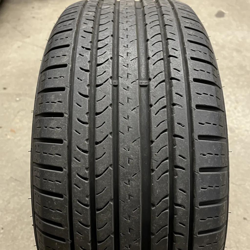 Close-up of uneven tyre wear patterns indicating alignment problems