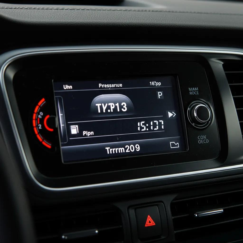 Digital tyre pressure monitoring system display showing real-time tyre pressure readings