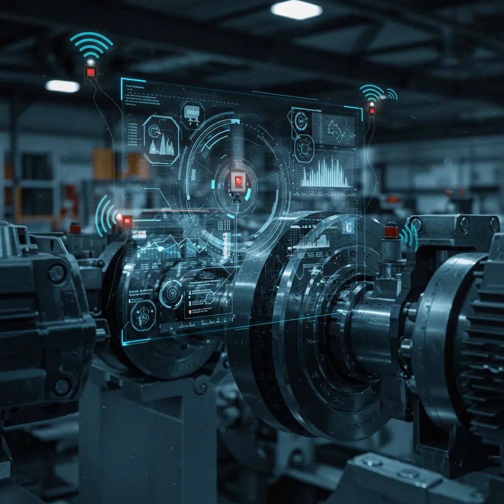 IoT sensors and AI technology monitoring machinery for predictive maintenance