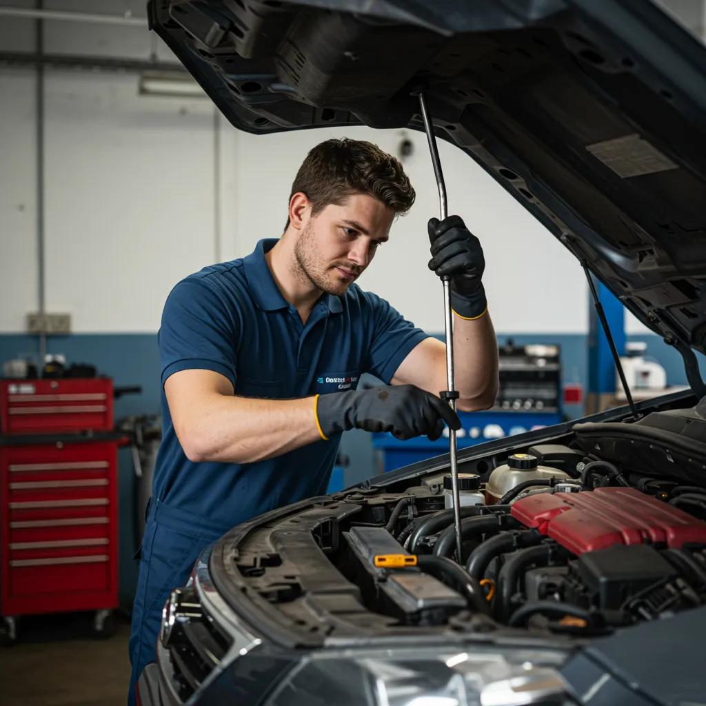 Mechanic performing routine maintenance on a vehicle, emphasizing the importance of regular upkeep