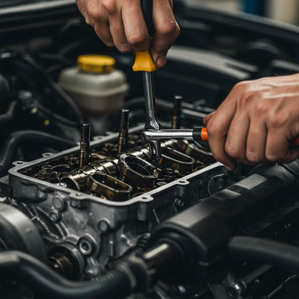 A skilled mechanic is shown working on a car engine, illustrating the detailed nature of check engine light repairs