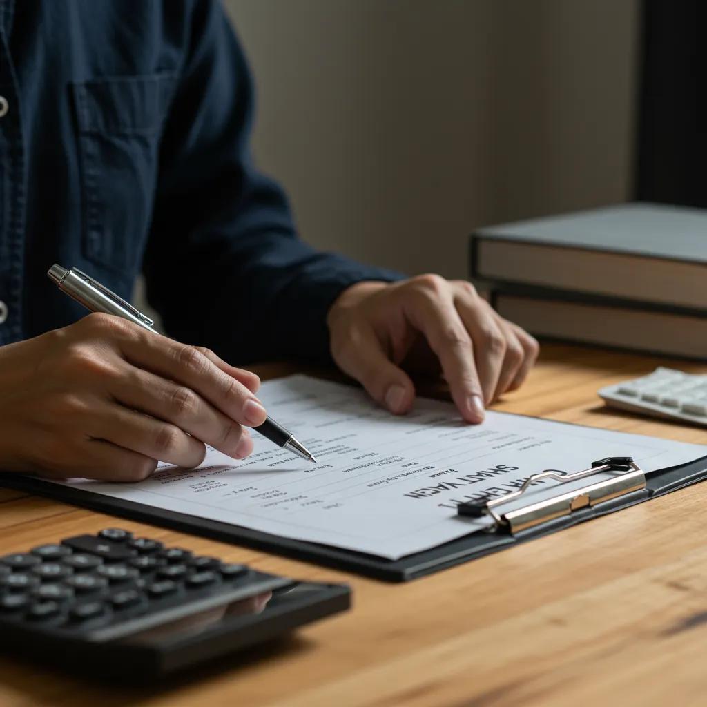 A person carefully reviewing car repair quotes at home, highlighting the importance of understanding costs and avoiding overcharging