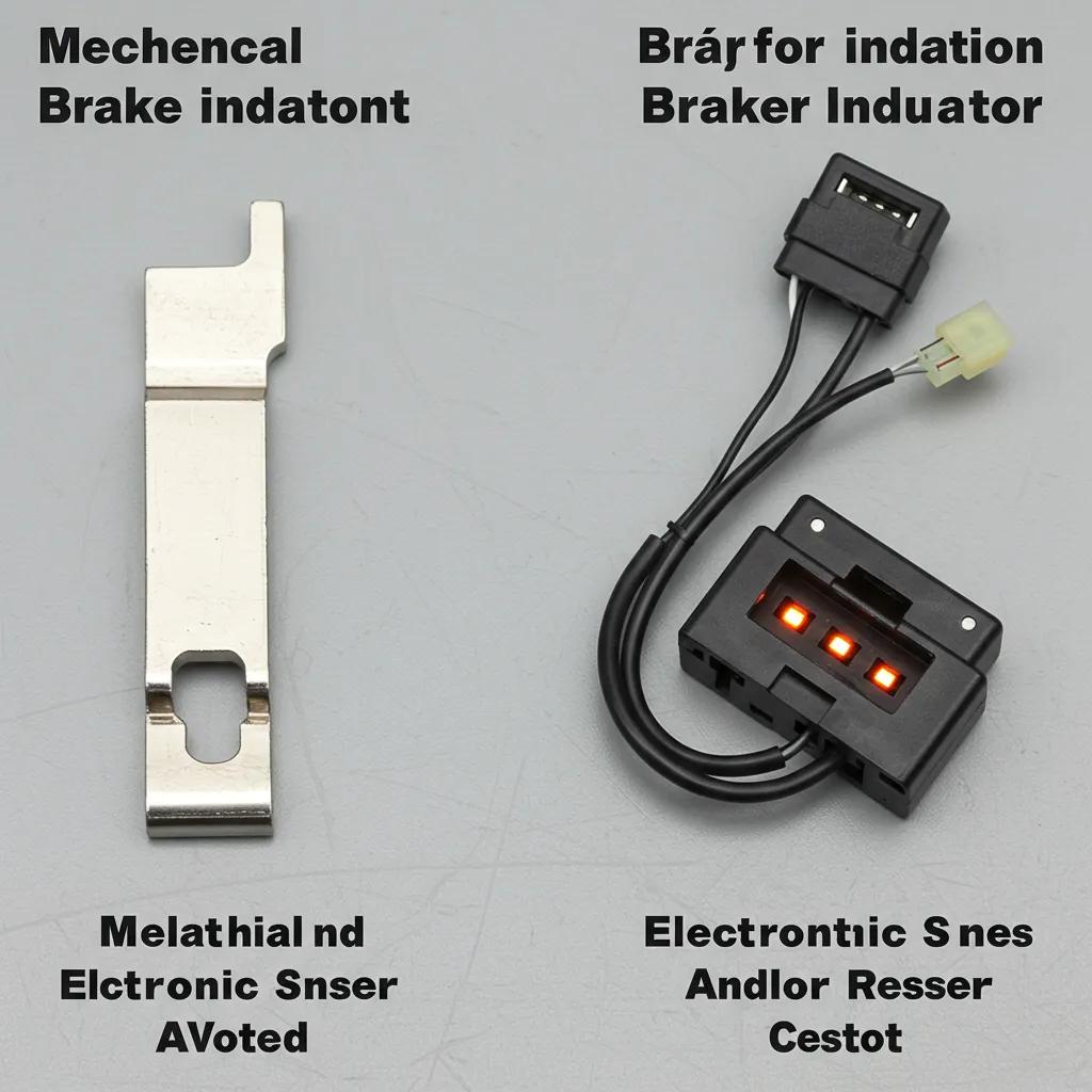 Comparison of mechanical and electronic brake wear indicators with clear visibility of components