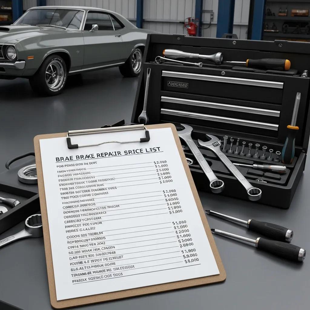 Price list for brake repair services on a clipboard, symbolizing cost transparency in Worthington