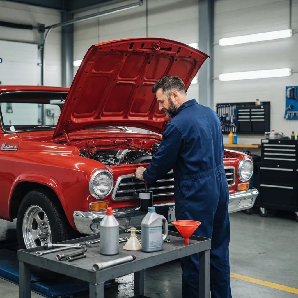 Technician performing an oil change in a modern auto shop, highlighting common maintenance services