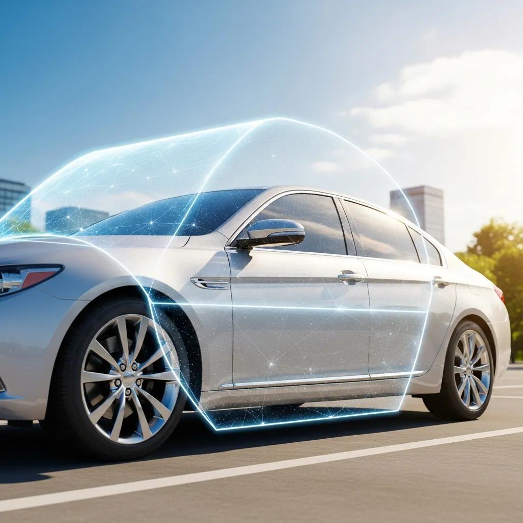 Car with protective shield representing extended car warranties