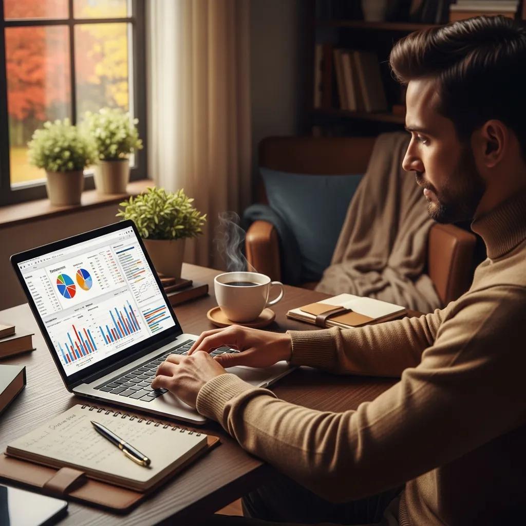 Financial analyst reviewing performance charts and market data