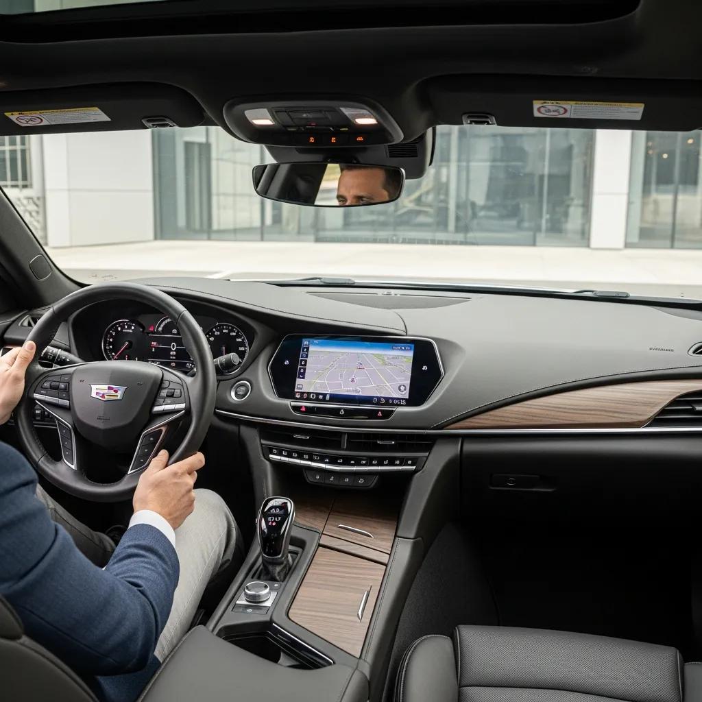 Interior of a Cadillac CT5, highlighting luxury features and advanced technology