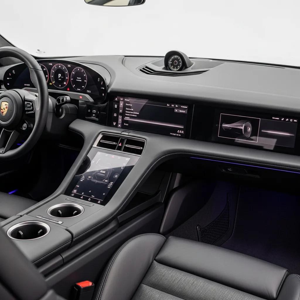 Interior of Porsche Taycan highlighting advanced technology and luxury features