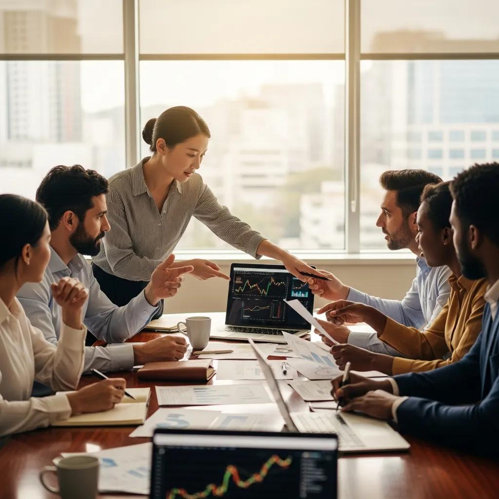 Investment strategy team collaborating around a table