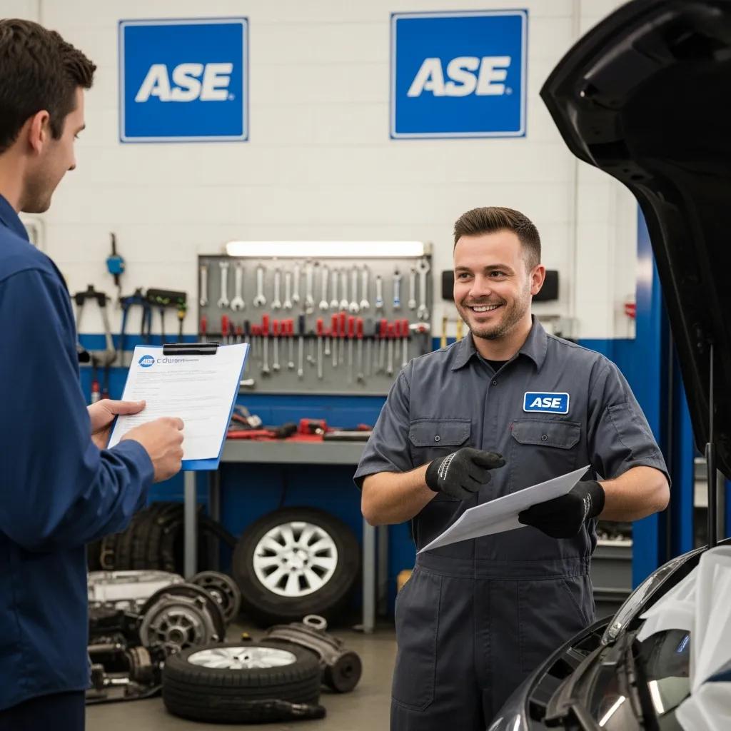 Mechanic assisting car owner with extended warranty claims process