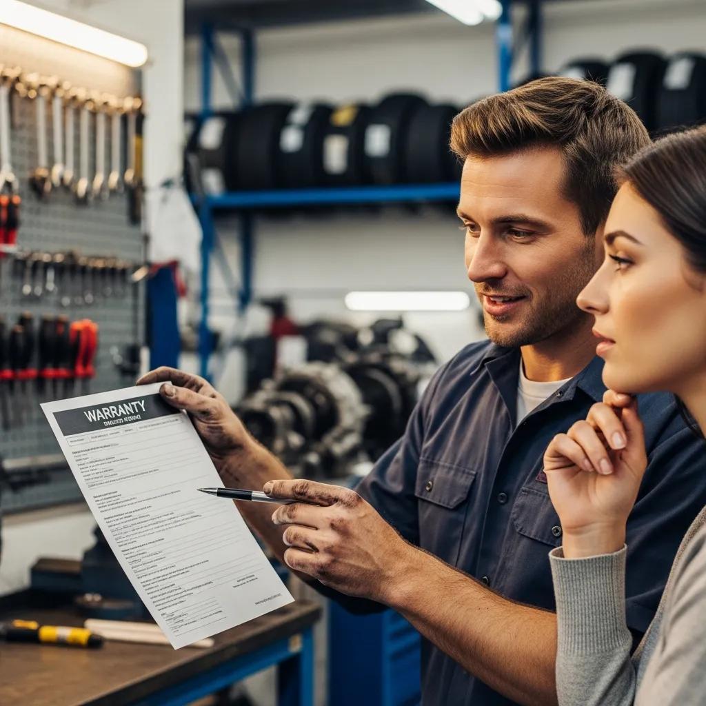 Service advisor explaining warranty coverage and repair options to a customer