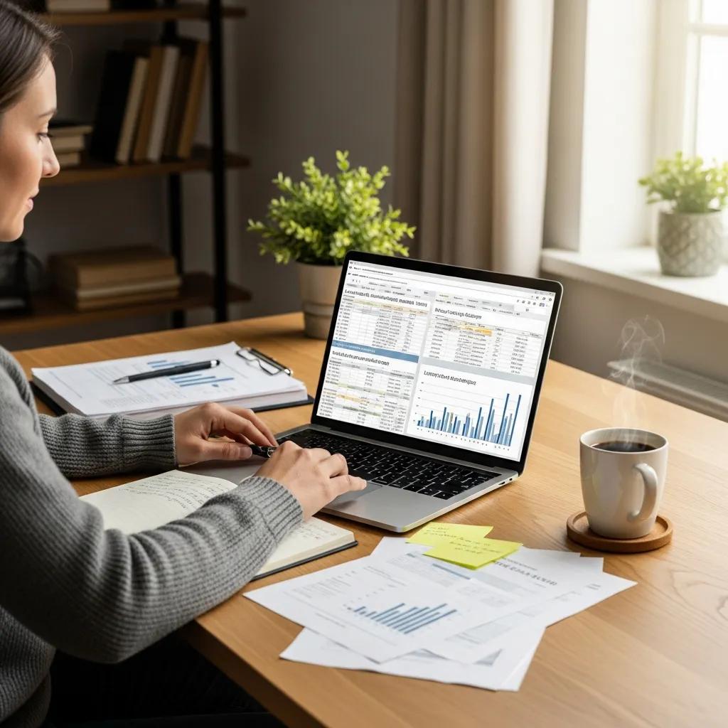 Person reviewing a budget plan for luxury car ownership at a home office desk, emphasizing effective budgeting strategies