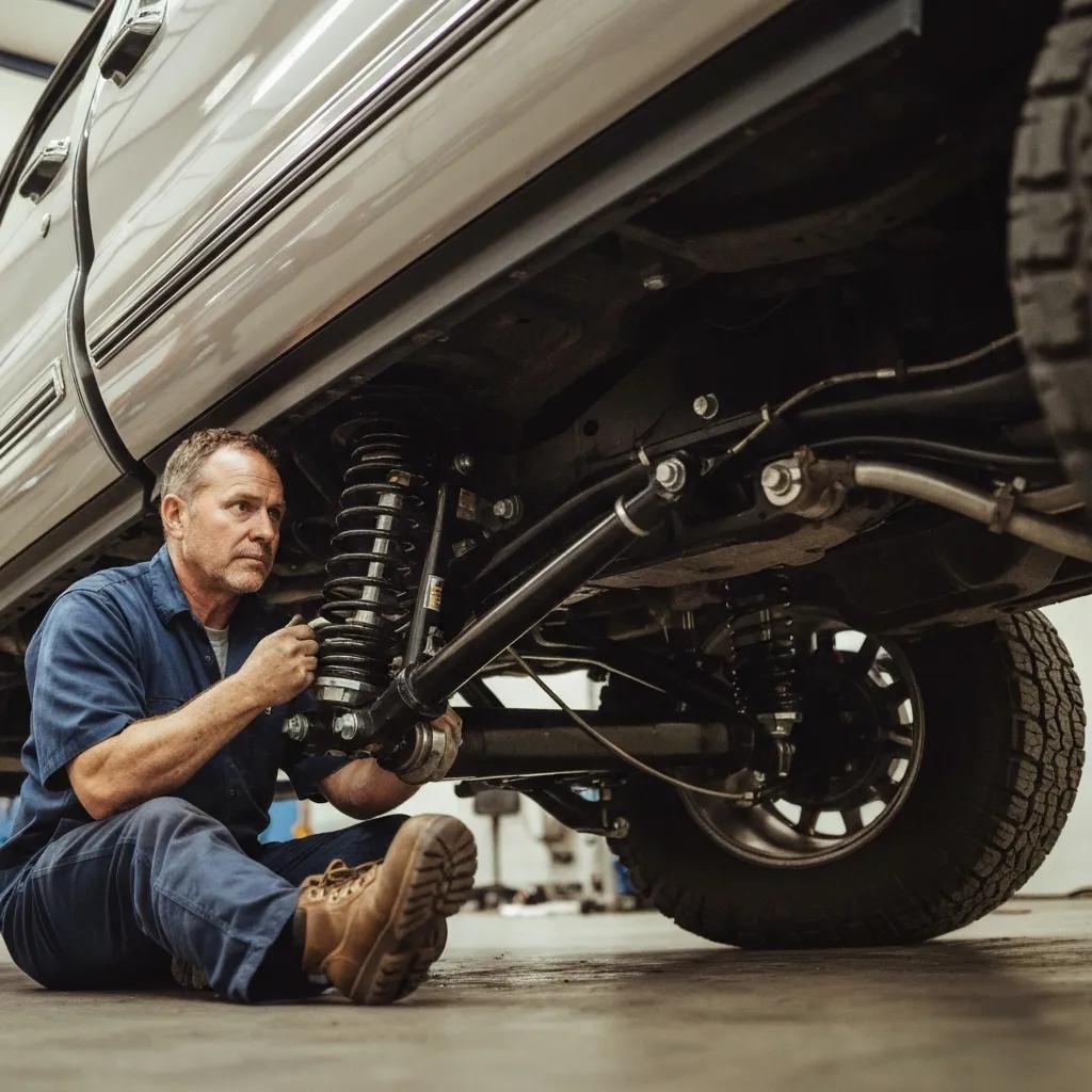Technician diagnosing and repairing a car's transmission system, highlighting transmission repair services