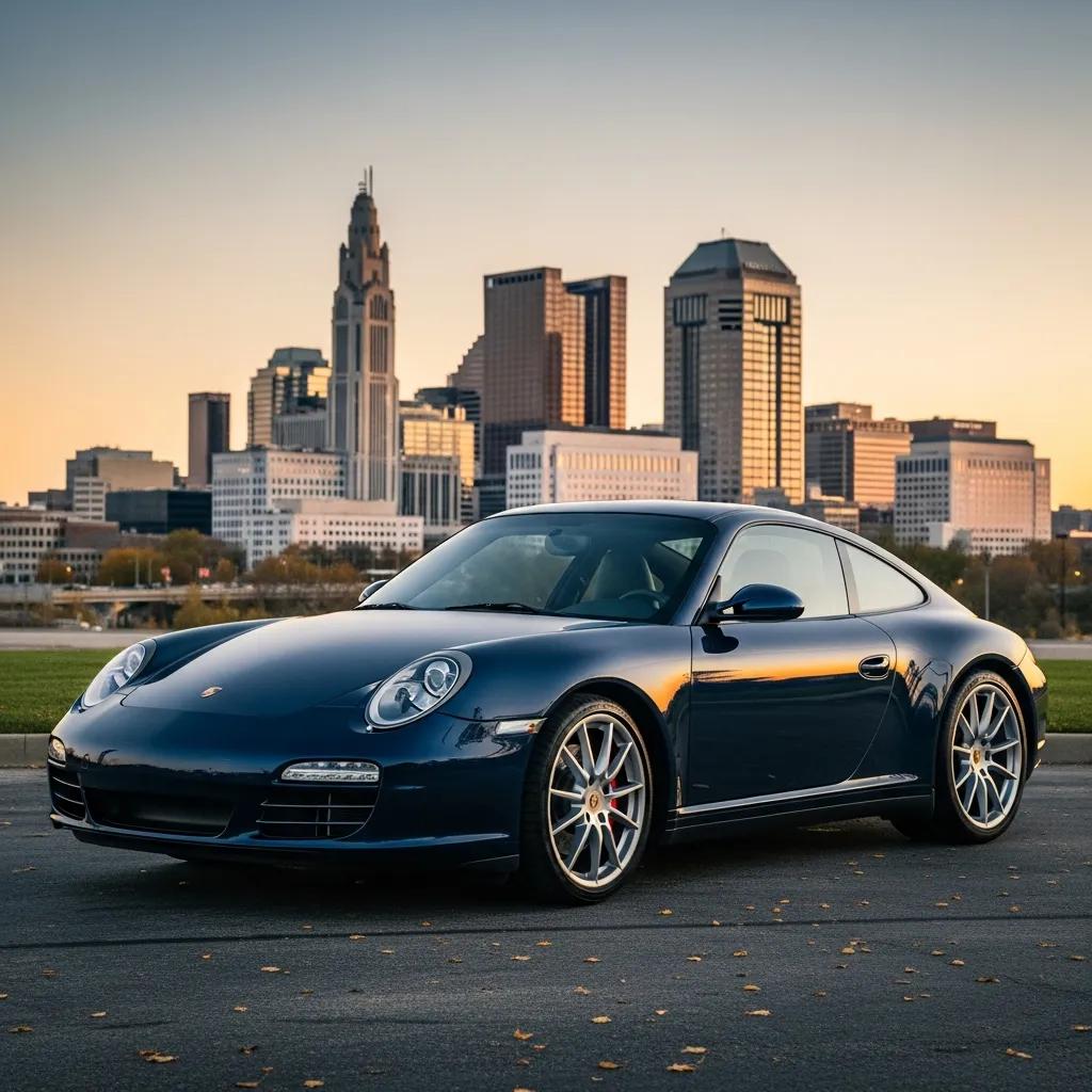 Used Porsche parked in a luxurious setting in Columbus, Ohio, highlighting its elegant design and luxury appeal