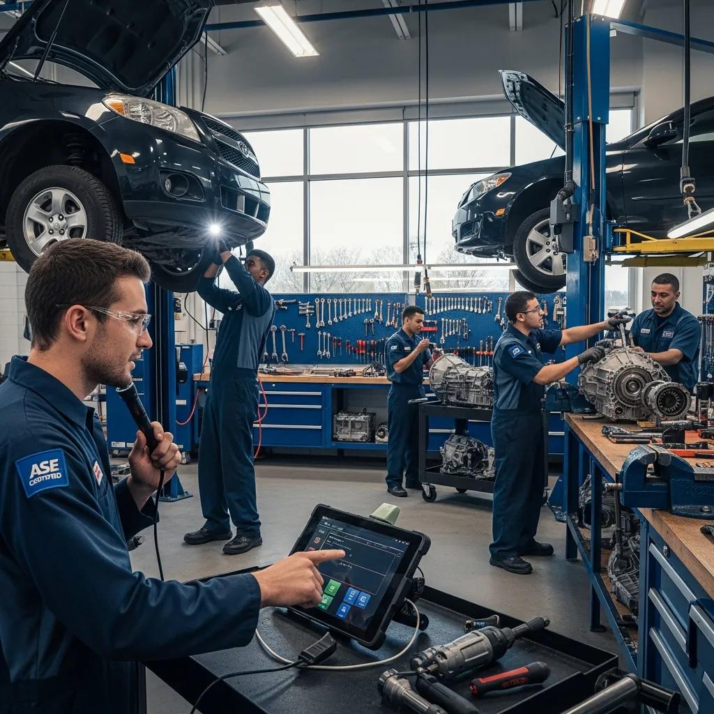 ASE-certified Blackstone technicians working together in the shop, showing skill and care