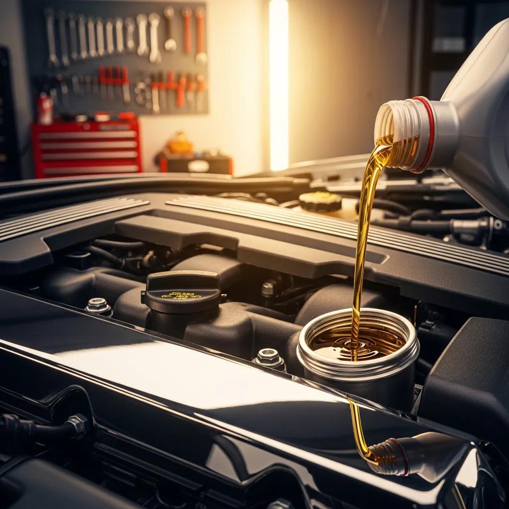 Clean oil being poured into a well-maintained engine, illustrating the importance of regular oil changes