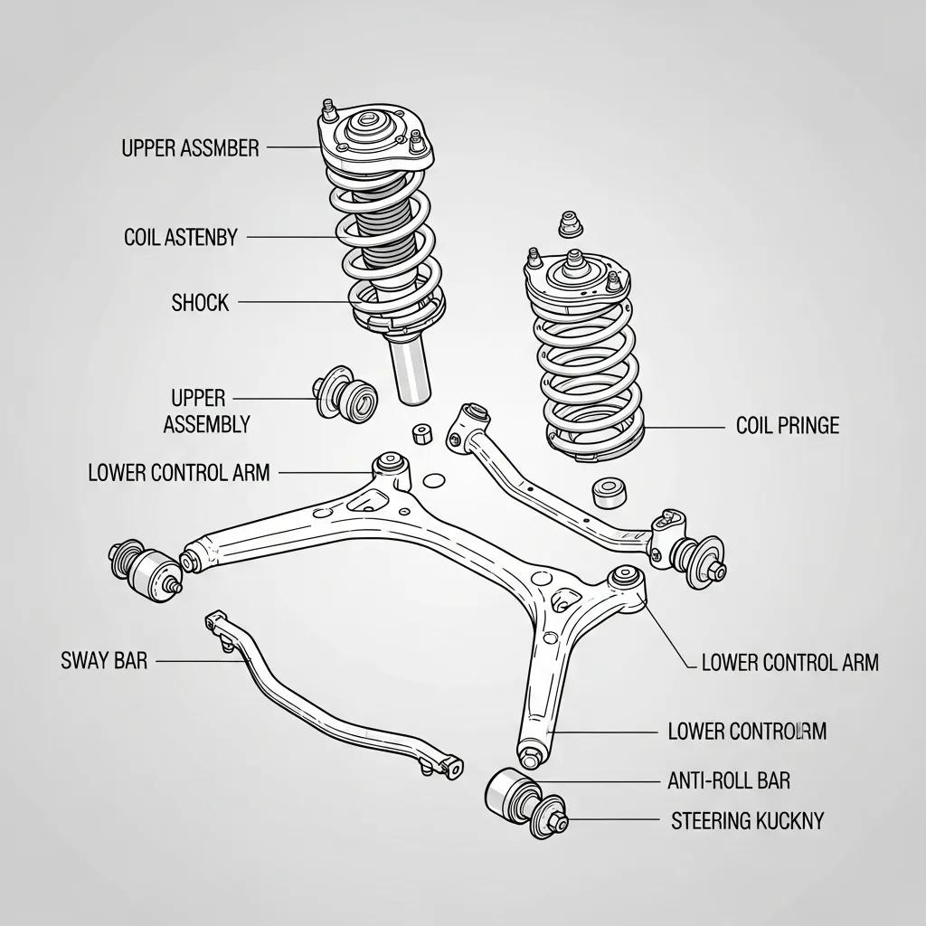 Diagram showing shocks, struts, springs and control arms