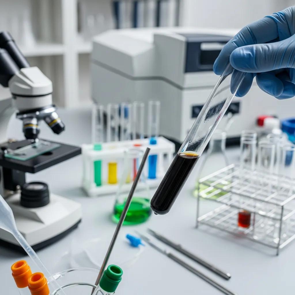 Lab technician testing an engine oil sample to check engine health
