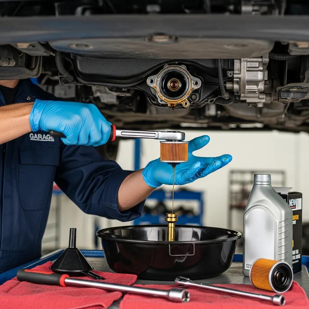 Technician performing an oil change, highlighting preventative maintenance services for vehicle longevity
